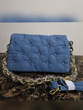 Quilted Denim Blue Chain-Handle Crossbody Bag
